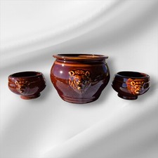 Set of 2 Vintage French Soup Bowls and Tureen Brown Ceramic Lion Head Bistro