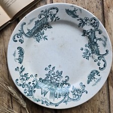 Magnifique Assiette ancienne FL Faïence de Lyon Marine décor fleuri marin patine