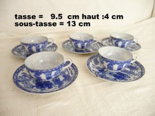 Service à thé  Porcelaine JAPON 5 PERS. COUL BLEU/BLANC COQUILLE D'OEUF