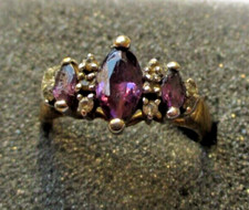 Superbe Ancienne bague couleur or navettes améthyste cristaux grande Taille 62