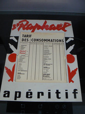 Tôle St Raphael "Tarif des consommations - Apéritif" signée PHILIPPAULT - PARIS
