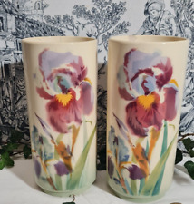 ANCIENNE PAIRE DE VASES ROULEAU CHOISY LE ROI TERRE DE FER DECOR IRIS