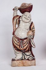 Bouddha rieur, sculpture en véritable pierre blanche très dure. Milieu 20ème siè