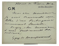 Guy de MAUPASSANT - Carte lettre autographe signée - Très belle signature