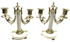 Paire de CHANDELIERS BOUGEOIRS marbre blanc et bronze XIXème siècle