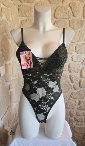 Body croisé dentelle verte - body,