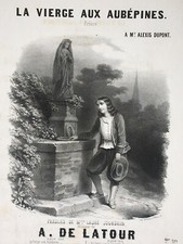 Vierge Aubepines LITHOGRAPHIE DERANCOURT Musique de Latour LAURE JOURDAIN XIX°
