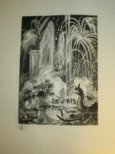 René COTTET (1902-1992 GRANDE GRAVURE SIGNEE FEUX ARTIFICE EXPO UNIVERSELLE 1937