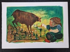 Pierre Cadiou Lithographie en couleurs illustrations Georges Brassens estampe