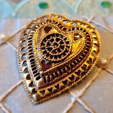 Pendentif Broche Coeur de Style Ancien Etain Vieil Or Musées Nationaux 42x50 mm