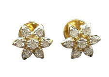 14K or Jaune Style Fleur Boucles D'Oreilles avec Naturel Diamants 0.33 Carats
