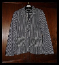 H&M/Superbe/Veste Tailleur/Cintrée/Rayé Gris Foncé/Blanc/Mode, 38/40