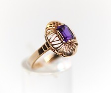 Vintage Bague 585 – 14kt or Rouge Alexandrite Pierre Précieuse Émeraude Schilff