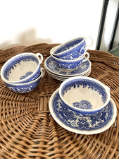 Lot 5 Tasses + 5 sous tasses Burgenland Villeroy & Boch décor paysage bleu 15 cl