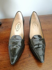 TOD'S - ESCARPINS FEMMES TALON - CUIR VERNI GRIS FONCÉ - POINTURE 37