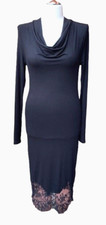 VALENTINO CHIC BLACK DRESS LACE DETAILS HEM DRAPED NECKLINE SLEEVES JERSEY 42/6