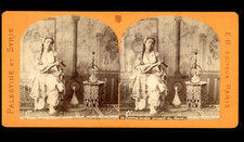 Syrie, Jeune femme arabe jouant du Oud, ca.1875, stéréo  tirage d'époque 