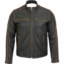 Blouson motard homme cuir véritable aspect vieilli noir veste moto vintage
