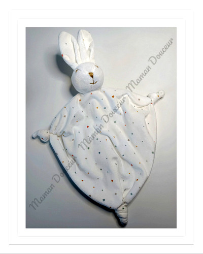 Doudou plat lapin blanc nez - plat,