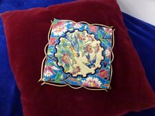 carreau dessous de plat,émaux de longwy,15x15cm,monture laiton