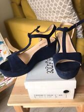 NU PIEDS SANDALES COMPENSEE PLATEFORME BLEU MARINE TALON STABLE 7 cm - 2 cm