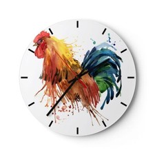 Horloge murale en verre 30x30cm Coq Illustration Animal couleurs Wall Clock