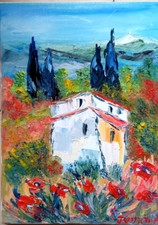 LE MONT VENTOUX LES COQUELICOTS TABLEAU PEINTURE PARIS SIGNE JUMEAUX JEAN PIERRE