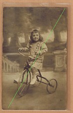 Carte Photo vintage card RPPC enfant garçon Robert tricycle bicyclette pz0381