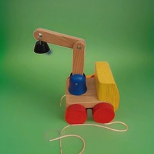 Superbe ancien jouet à tirer grue en bois vintage