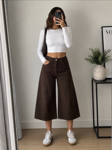 Pantacourt jean marron large - /,