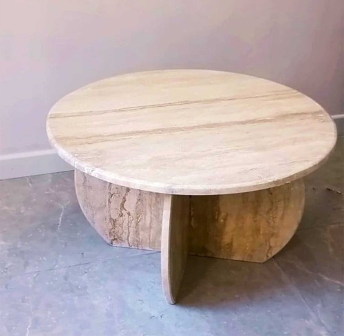 Travertine café table - table,, côté