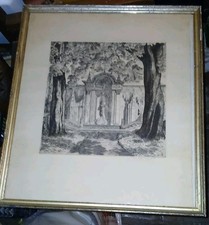 Tableau Gravure ancienne XIXÈME Fontaine du jardin du Luxembourg Paulette Expert