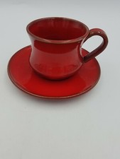 Tasse et soucoupe vintage française Vallauris Majolica poterie flamme rouge hautement émaillée