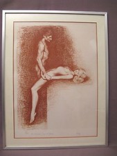 Lithographie signée Aslan : couple d'amoureux époque XX ème siècle