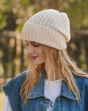 Bonnet Blanc Femme Homme Chapeau Tricoté Brodée Pour Hiver En Acrylique