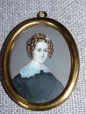 Superbe rare ancien Tableau miniature peinte portrait de femme noblesse 19ème