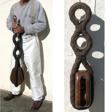 RARE GROSSE POULIE A 3 REAS VIEUX GREEMENT MARINE PULLEY