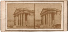 Paris 1855, Le Panthéon et voiture en premier plan.Photo Stereo sur papier salé.