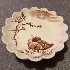 Ancienne assiette montée à biscuit en faïence de Luneville Decor Canard Insectes