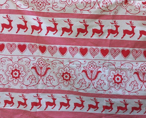 Coupon tissu ecru rouge renne