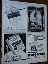 PERES CHARTREUX TARRAGONE + téléphone ERCISSON + huile SIDEO ILLUSTRATION 1929