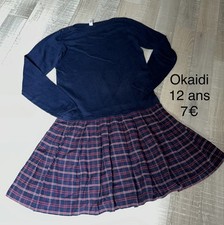 OKAIDI 12 ANS FILLE : Robe BLEU MARINE JUPE CARREAUX  HIVER