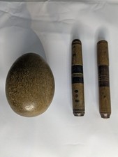 Lot Vintage Ancien Oeuf Bois A Repriser Couture Étuis Boîte A Aiguilles En Bois 