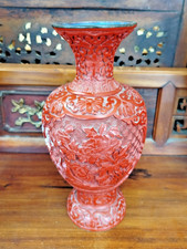 VASE Chine CINABRE Rouge Art Sculpte ASIATIQUE Asie Decoration 7MAG 29/10