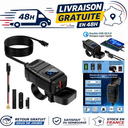 Prise usb moto - qc3.0, et