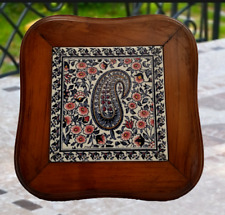 Ancien dessous de plat en faïence de Gien décor cachemire - (25 x25 cm)