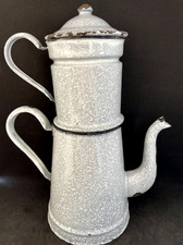 Ancienne CAFETIERE VERSEUSE en TÔLE EMAILLEE gris moucheté COLLECTION an. 40/50