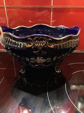 Superbe Jardinière Vase en céramique,bleu décor Fleurs No Longwy Sevres ? H=14cm