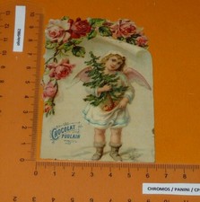 CHROMO 1890-1900 CHOCOLAT POULAIN ANGE FLEURS SAPIN NOËL