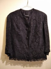 Veste vintage femme fait main noire pièce unique taille 44 motif dentelle ajouré